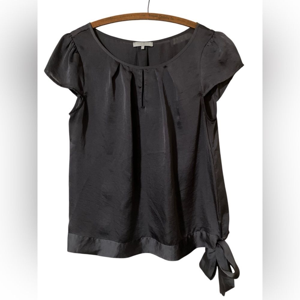 Violet and Claire Blouse Size L Silky Grey Tie Holiday Party